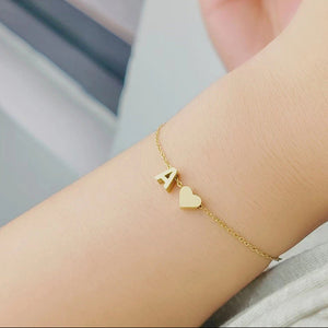 Bracelet initiale cœur femme en acier inoxydable 14K