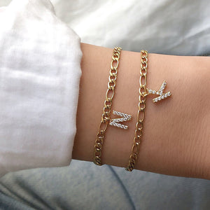 Bracelet initiale alphabet A–Z en cuivre doré ou argenté