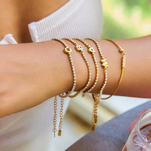 Bracelet lettre zircon femme acier inoxydable – Bijou personnalisable A–Z