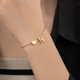 Bracelet initiale cœur femme en acier inoxydable 14K