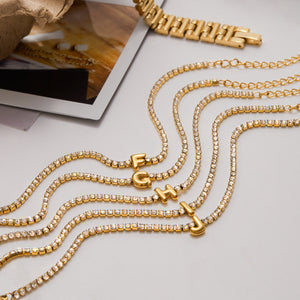 Bracelet lettre zircon femme acier inoxydable – Bijou personnalisable A–Z